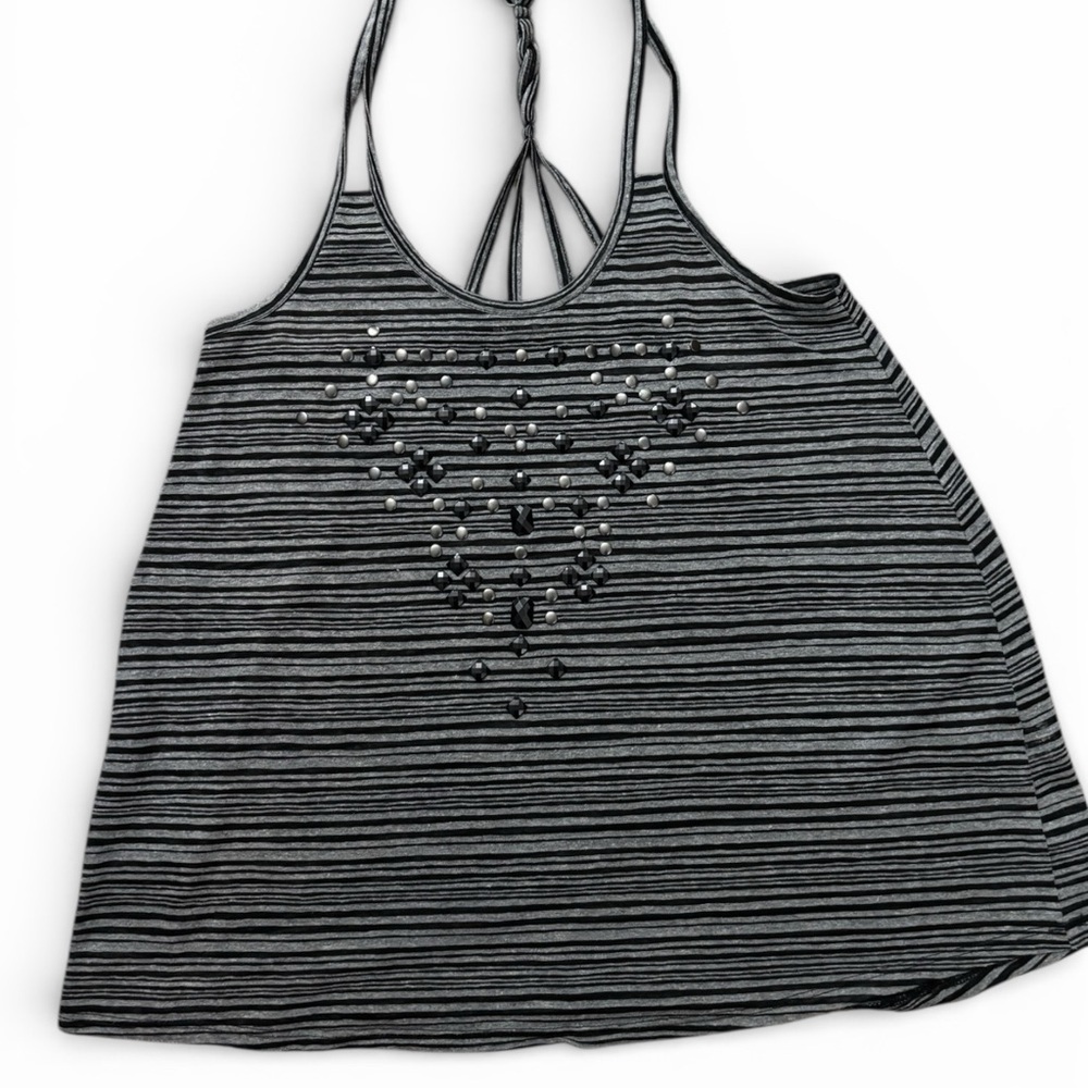 Striped Black and Gray Women's Studded Top